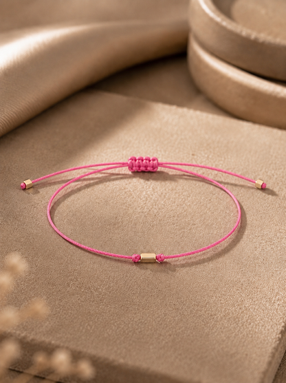 14 Ayar Altın Minimalist Gold Spacer Pembe İpli Bileklik