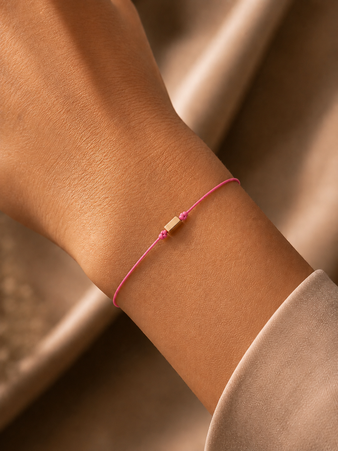 14 Ayar Altın Minimalist Gold Spacer Pembe İpli Bileklik