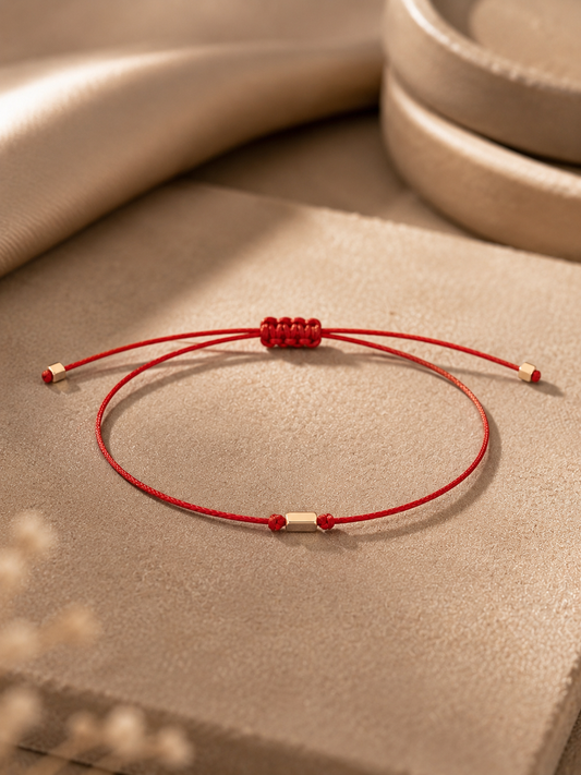 14 Ayar Altın Minimalist Gold Spacer Kırmızı İp Bileklik
