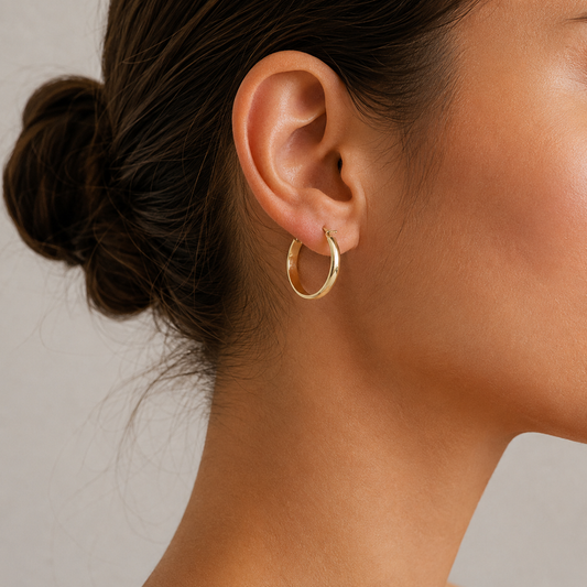 Velloria Jewelry 14 Ayar Altın Kalın Halka Küpe