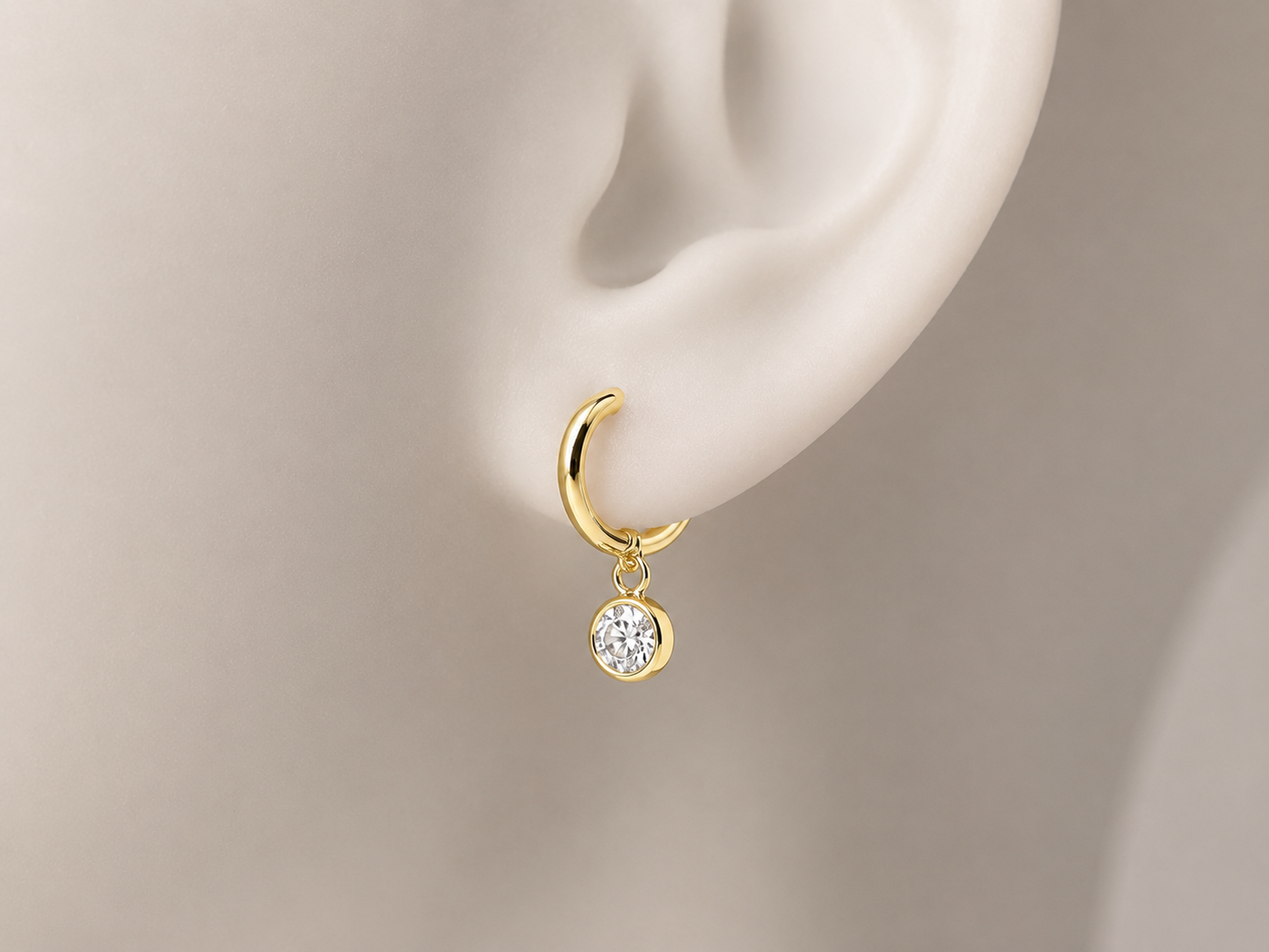 Velloria Jewelry 14 Ayar Altın Tek Taş Sallantılı Halka Küpe