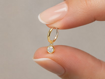 Velloria Jewelry 14 Ayar Altın Tek Taş Sallantılı Halka Küpe