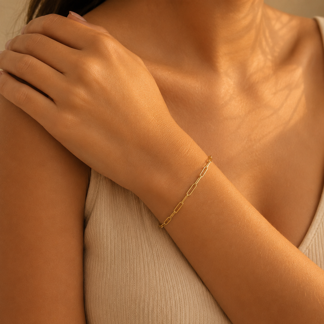 Minimalist 14K Altın Ataç Model Zincir Bileklik
