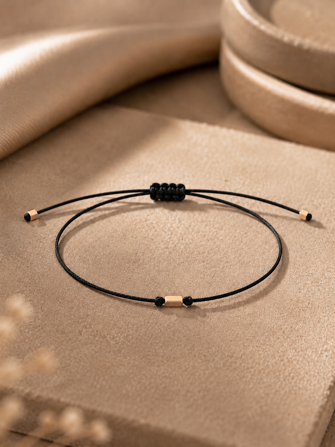 14 Ayar Altın Minimalist Siyah İp Gold Spacer Bileklik