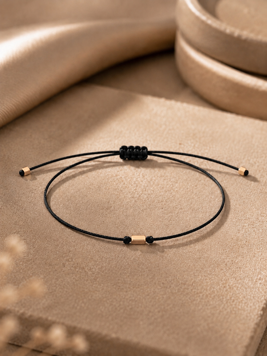 14 Ayar Altın Minimalist Siyah İp Gold Spacer Bileklik