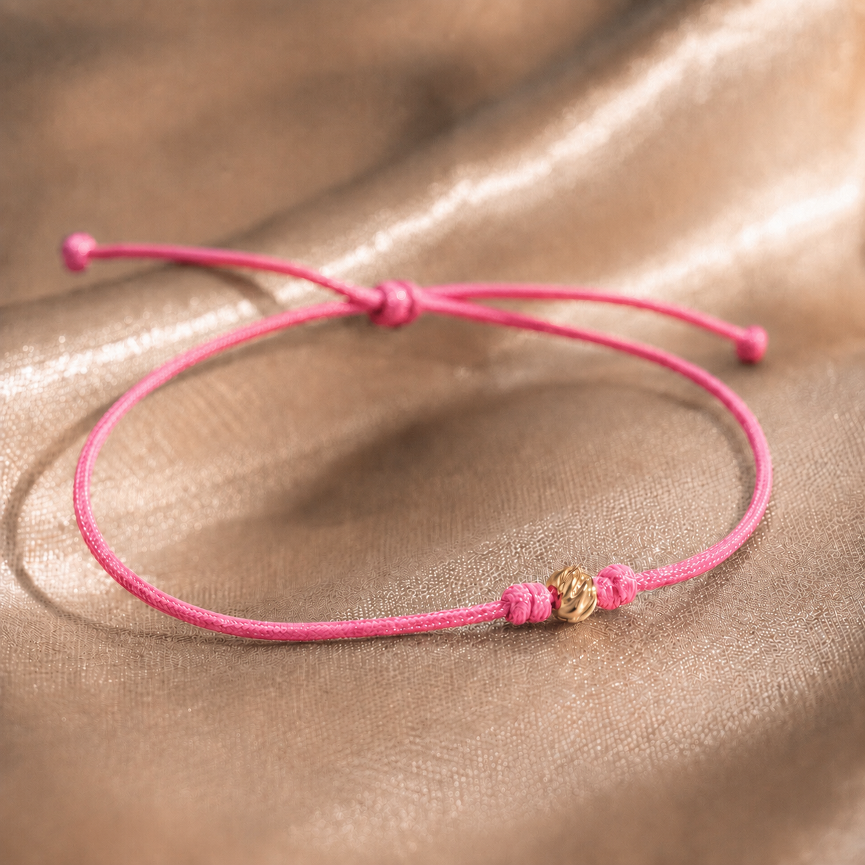 Pembe İpli 14 Ayar Altın Minimal Bileklik