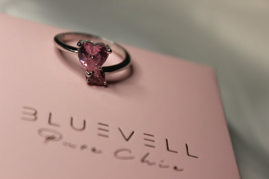 925 Ayar Gümüş Pembe Taşlı Kalpli Yüzük