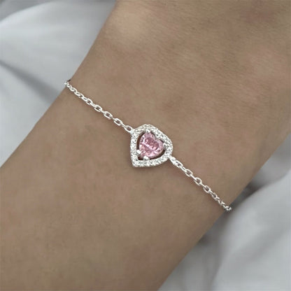 Romantik Işıltı Pembe Kalp Bileklik