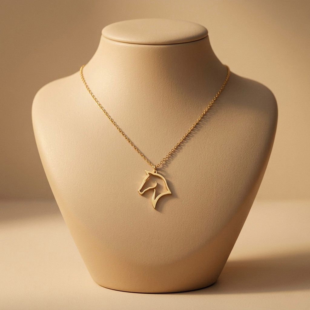 Minimalist Gold Horse Pendant - Altın Geometrik At Tasarım Zincir Kolye