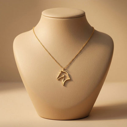 Minimalist Gold Horse Pendant - Altın Geometrik At Tasarım Zincir Kolye